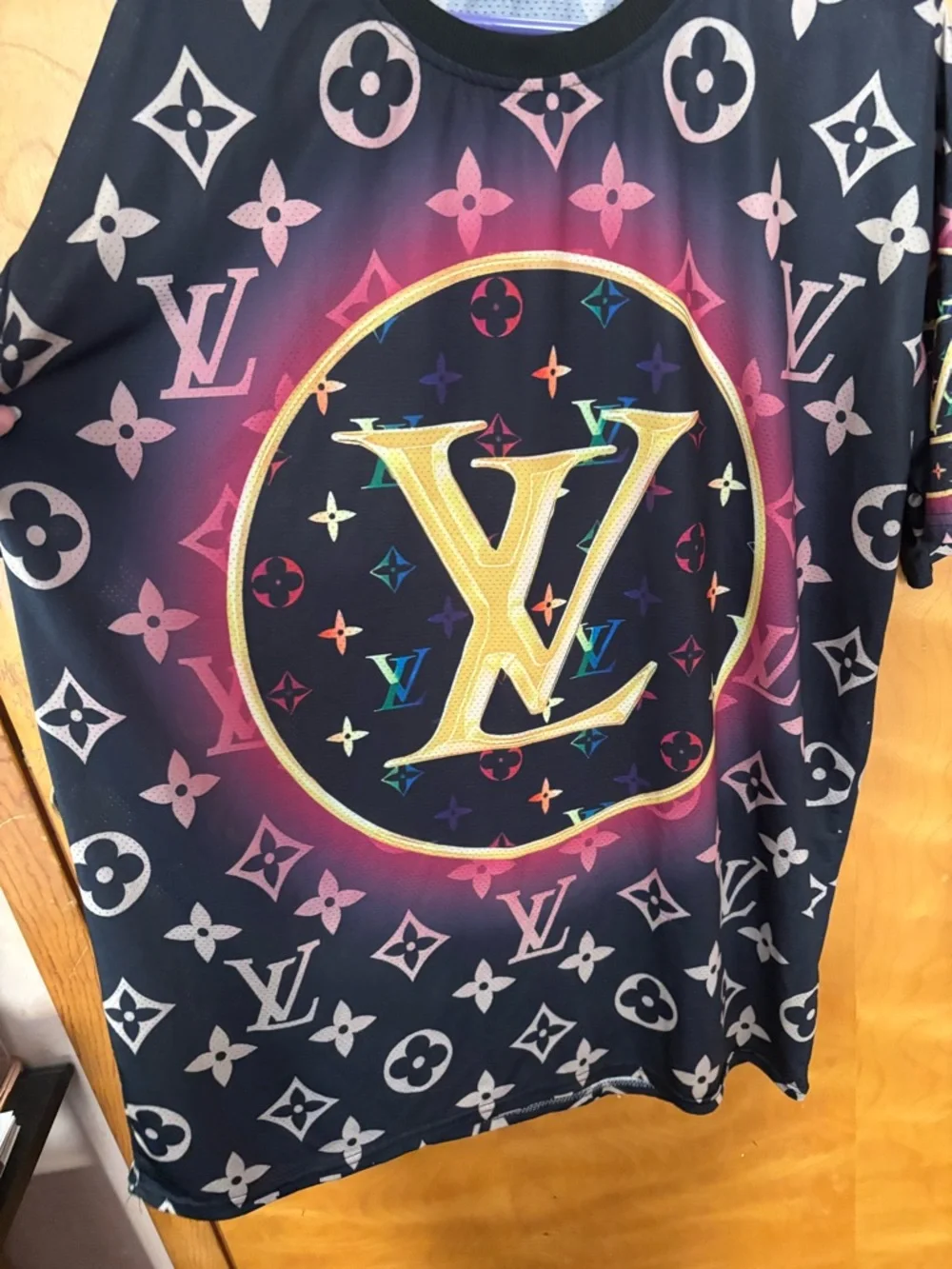 Louis Vuitton Monogram Logo Graphic Tee - Black with Rainbow Accents - Picture 3 of 3